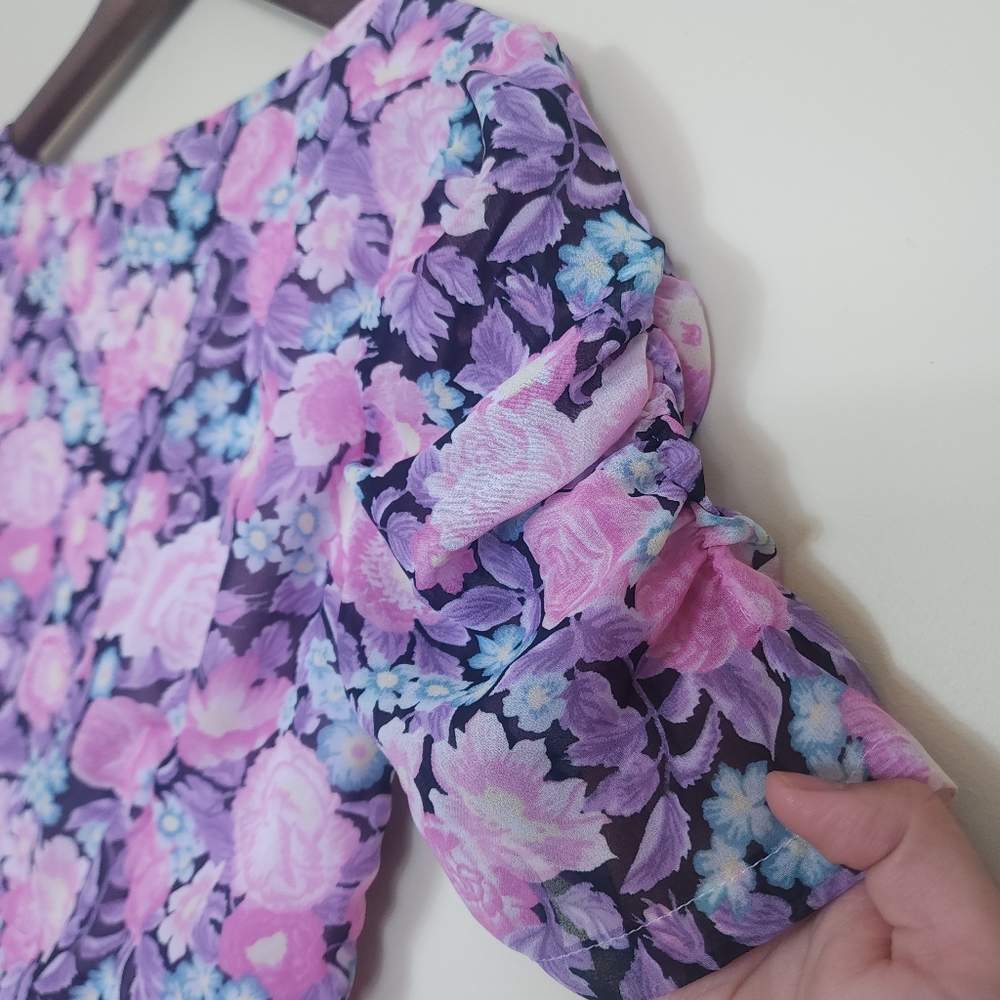 Sexy Floral Puffed Sleeve Dress Pink Size Small Barbiecore Coquette - Picture 9 of 12